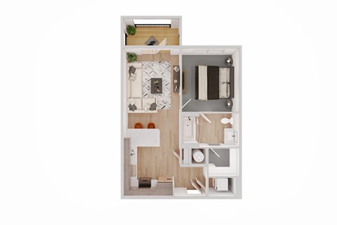 Floor plan for 1 bed, 1 bath, 641 sqft